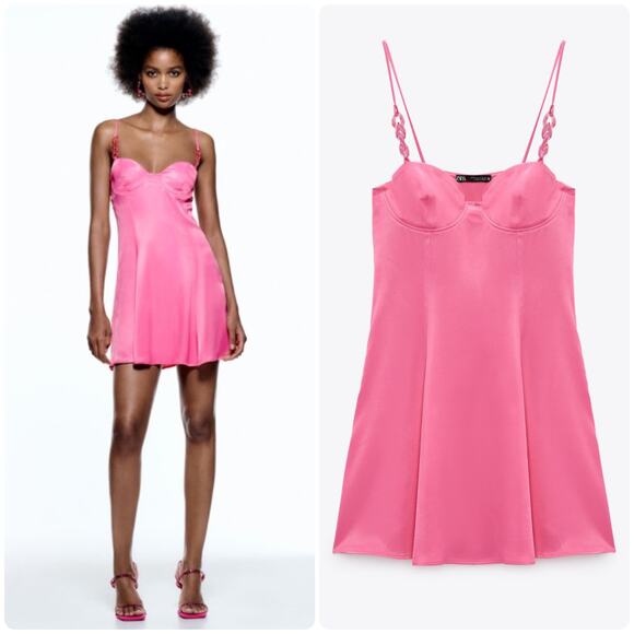 Zara Womens Blogger Fav Party Chain Strap Corset Satin Cami Slip Mini Dress XS - Picture 1 of 9